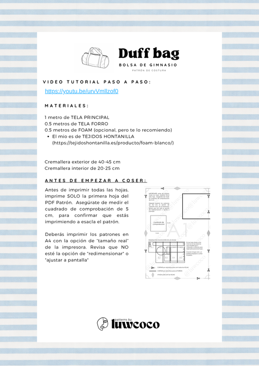DUFF BAG - Patrón bolsa de gimansio